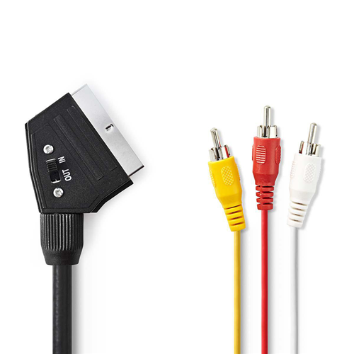 Kommissionierbares Scart -Videokabel | Männlicher Scart - 3x männliches RCA | 2,0 m | Schwarz
