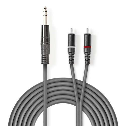 Stereo audio cable | 6.35 mm male - 2x Male RCA | 1.5 m | Grey