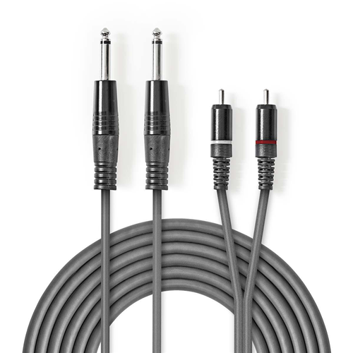 Câble audio stéréo | 2x 6,35 mm mâle - 2x mâle RCA | 3,0 m | Gris