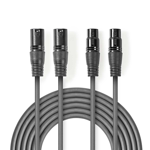 Cable de audio XLR equilibrado | 2x macho 3 pin xlr - 2x hembra 3 pin xlr | 1.5 m | Gris