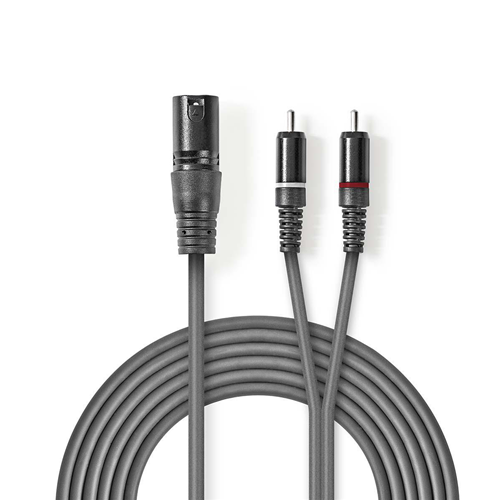 XLR audio cable | 3 -pin male xlr - 2x male RCA | 3.0 m | Grey
