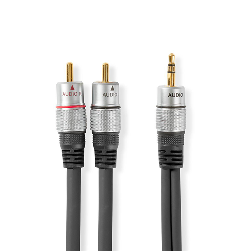 Stereo audio cable | 3.5 mm male - 2x male RCA | 5.00 m | Anthracite