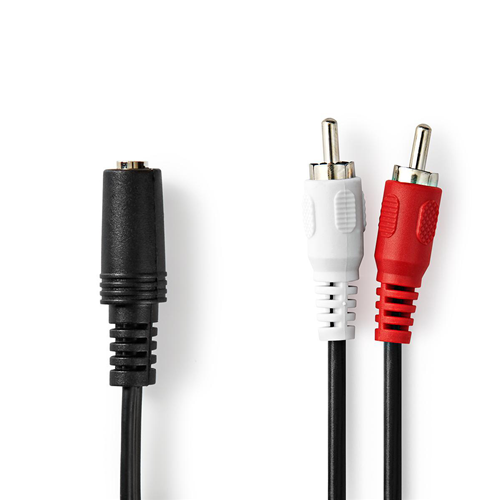 Stereo -Audiokabel | Weiblich 3,5 mm | 2x männlicher RCA | 0,2 m | Schwarz