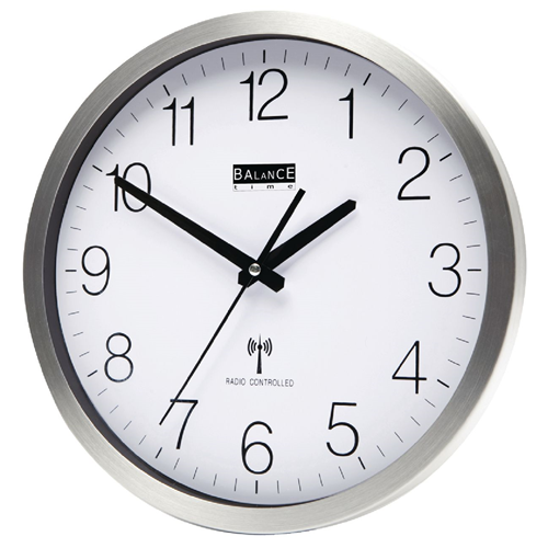Reloj de pared controlado por radio 30 cm de plateado/análogo blanco