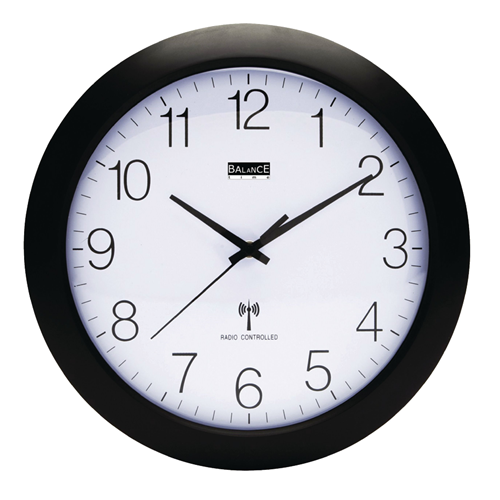 Radio-kontrollierte Wanduhr 30 cm Schwarz/Schwarz Analogon