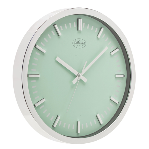 Wanduhr 30 cm Silber/grüne Analogon