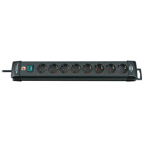 presa di estensione Premium-Line 8-Way 3.00 m Nero - Protezione da sovratensioni