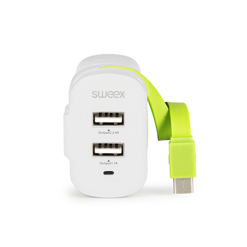 Caricatore a Muro 3-Outputs 3 A 2 x USB / USB-C™ Bianco/Verde