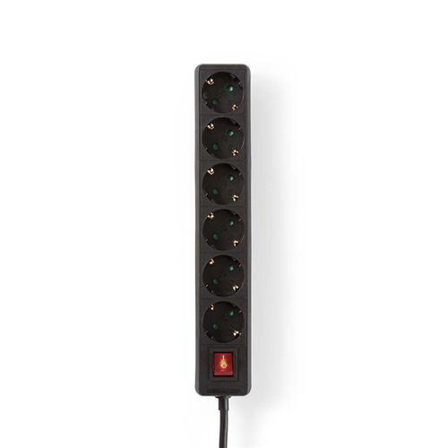 Extensión múltiple | Contacto de protección con interruptor de encendido/apagado | 6 lejos | 1.5 m | Negro