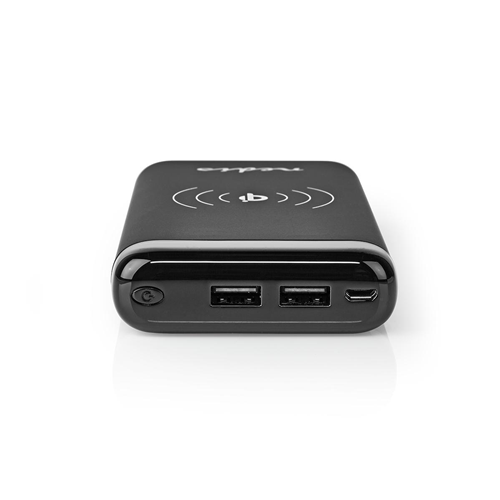 PowerBank con cargador inalámbrico | 10000 mAh | 2 x 2,1 a | 2 x salidas USB | Negro