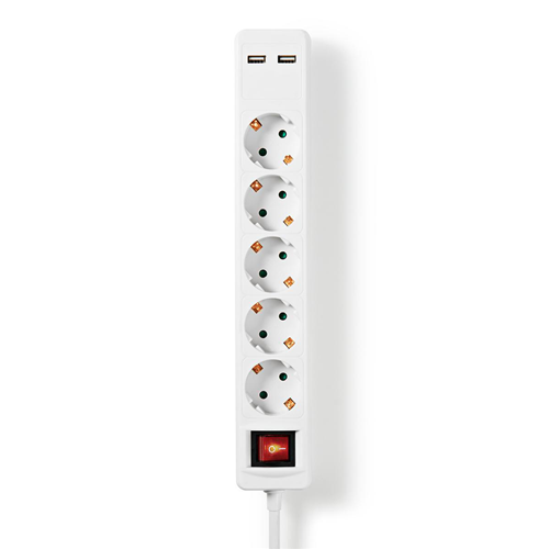 Multiplessionen Extension Nedis | 5 -way schuko | 2 USB | 1,5 m | Ein/Aus -Schalter | Weiß