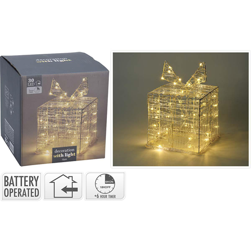 Caja de regalo | Acrílico | 15 cm | 30 LED | Blanco cálido