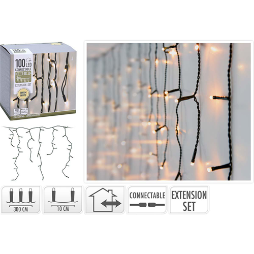 Connectable Christmas Icicle Lights | Extension Set | 100 LED | Warm White | 230 V