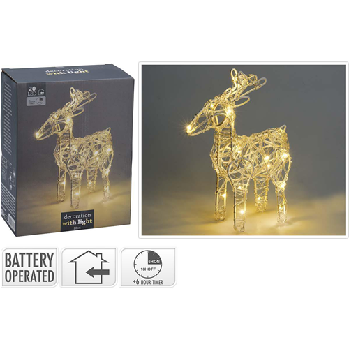 Rendeer Acrylique | 20 cm | 20 LED | Blanc chaud