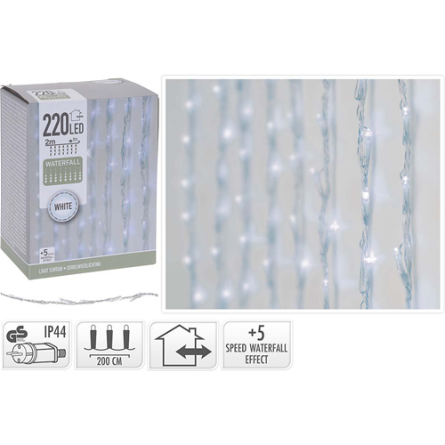 Éclairage en cascade | 220 LED | Éclairage de 2 mètres | 1 Hauteur de Metter | Blanc