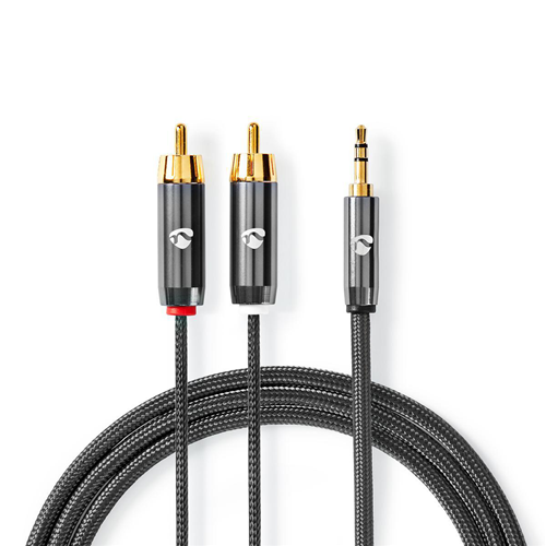 Câble audio stéréo | Mâle de 3,5 mm-2x mâle RCA | Tie à fusil gris | Câble tissé