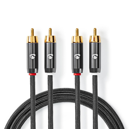 Cable de audio estéreo | 2x macho rca-2x macho rca | Barra de rifle gris | Cable tejido