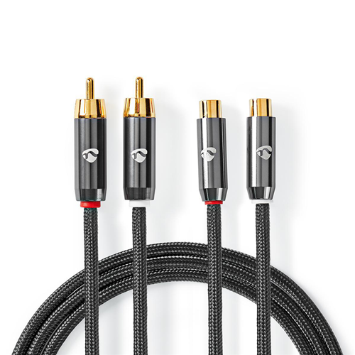 Cable de audio estéreo | 2x macho rca-2x rca hembra | Barra de rifle gris | Cable tejido