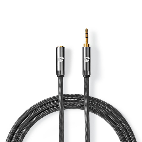 Cable de audio estéreo | 3.5 mm-feminina 3.5 mm hombre | Barra de rifle gris | Cable tejido