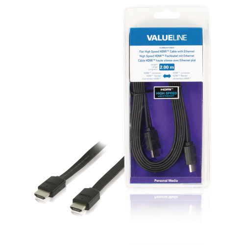 Câble HDMI haute vitesse avec connecteur HDMI Flat Ethernet - Connecteur HDMI 2,00 m noir