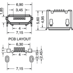 PRESA MICRO USB TIPO "B" 5 POLI 90°