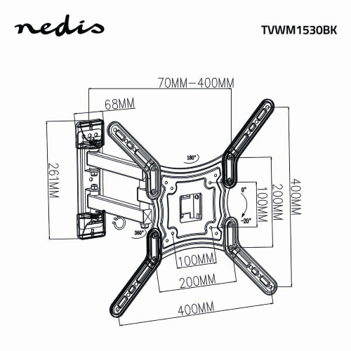 Support de mur de télévision omnidirectionnel | 23-55 "| MAX 30 kg | 3 points de rotation