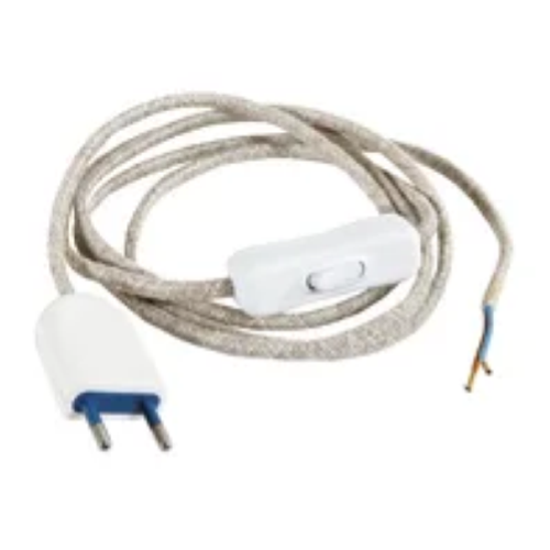 Câble électrique 220V 1,5 MT avec interrupteur et bouchon 10A Câble tresse 2x0.75 Canvas beige