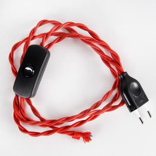 Câble électrique 220V 1,5 m avec interrupteur et bouchez 10a tresse de câble 2x0,75 rouge