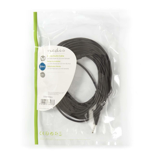 Stereo -Audiokabel | 3,5 mm männlich - 3,5 mm weiblich | 10 m | Schwarz