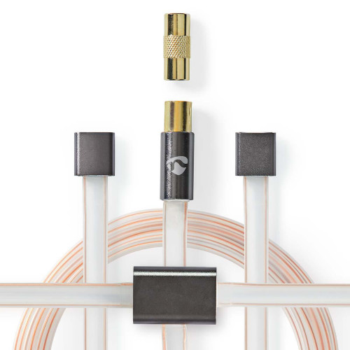 Set Antenna FM a Dipolo | IEC (Coassiale) + Adattatore Coassiale Maschio-Maschio | 2 m | Trasparente - Grigio