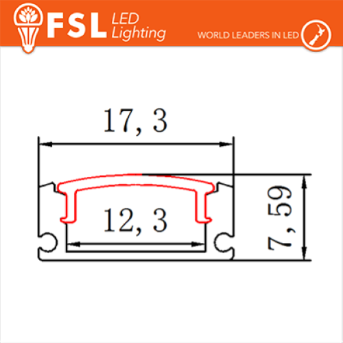 Aluminiumprofil 6063 - U Bar 2 Meter (ohne Abdeckung)