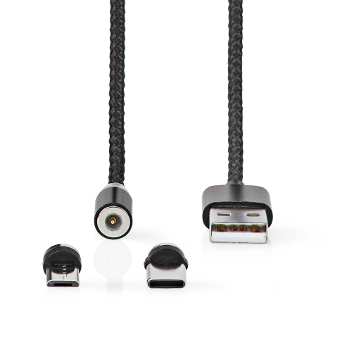 Cavo USB | USB 2.0 | USB Type-A | USB Micro-B maschio / USB Type-C ™ maschio | No Data Transfer | Placcato nickel | 2.00 m | Tondo | Nylon | Nero | Scatola