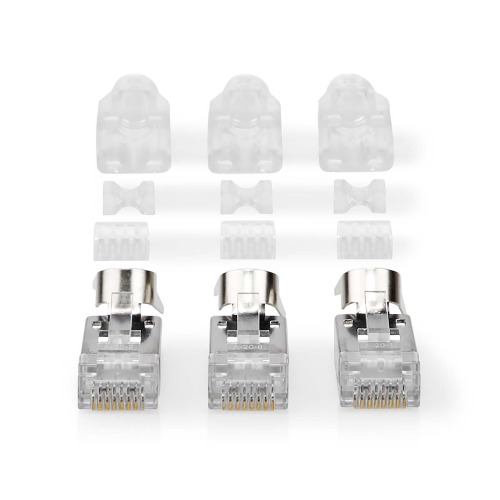 RJ45 connector | RJ45 Pass Through | FTP Cat7 solid/strips | Straight | Gold plated | 10 pcs. | PVC | Gray | Box