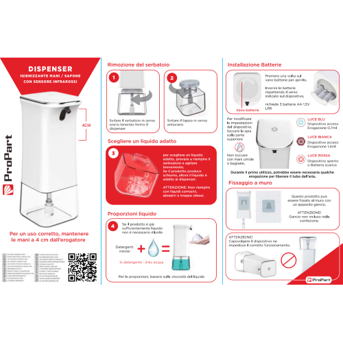 Automatischer Spender mit PIR -Sensor für Flüssigkeits-/Desinfektionsgel für Hände 280 ml