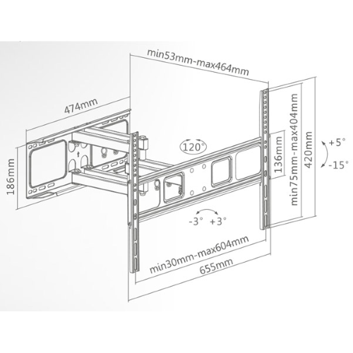 Flat-TV support from wall 37 "-70" triple junction 40kg max