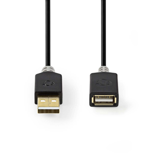 USB -Kabel | USB 2.0 | USB-A-Mann | USB-A Female | 480 Mbit / s | Gold plattiert | 3,0 m | Runde | PVC | Anthrazit | Kasten