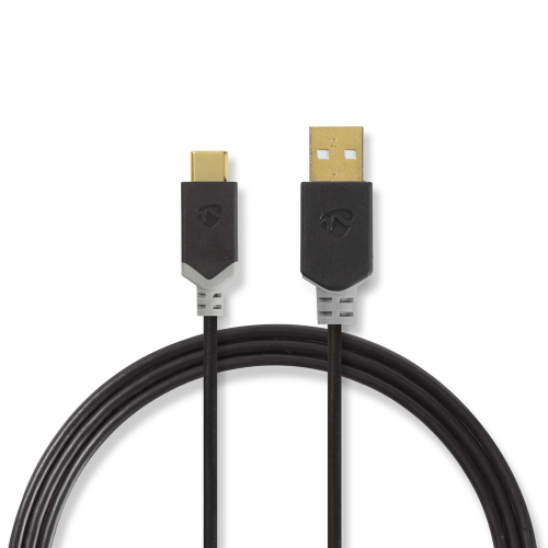 USB -Kabel | USB 2.0 | USB-A-Mann | USB-C ™ Männlich | 480 Mbit / s | Gold plattiert | 2,00 m | Runde | PVC | Anthrazit | Kasten