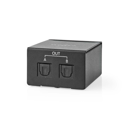 Splitter TosLink | Due direzioni | Ingresso collegamento: TosLink Femmina | Uscita collegamento: 2x TosLink | Premi il bottone | Metallo | Nero