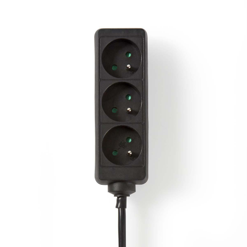 Prolunga | Francia / Tipo E (CEE 7/6) | 3 direzioni | 3.00 m | 3680 W | 16 A | Tipo di messa a terra: Presa a terra | 230 V AC 50/60 Hz | Angolo presa: 45 ° | H05VV-F 3G1.5mm² | Nero