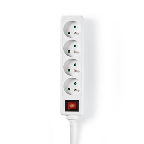 Prolunga | Francia / Tipo E (CEE 7/6) | 4 direzioni | 1.50 m | 3680 W | 16 A | Tipo di messa a terra: Presa a terra | 230 V AC 50/60 Hz | Angolo presa: 45 ° | H05VV-F 3G1.5mm² | Interruttore integrato | Bianco