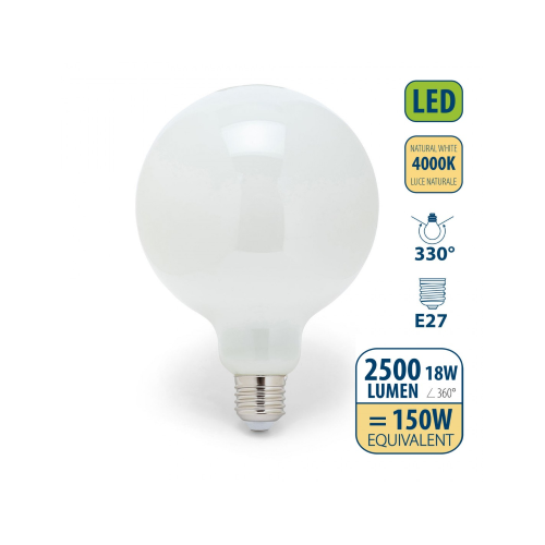 GLOBO G125 Bulbina LED Filament 230V 18W 2500LM 4000K E27 OPAL GLASS