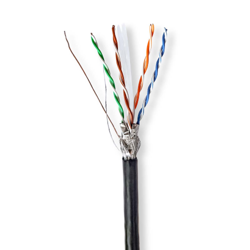 Cable de red de Rotolo | Cat6 | Sólido | S / ftp | CCA | 305.0 m | Al aire libre | Ronda | PE | Negro | Caja de regalo