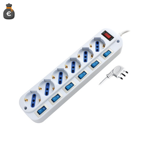 Multiplica 6 asientos Univ.+Int. Cable de 1.5MT 90 ° espina blanca