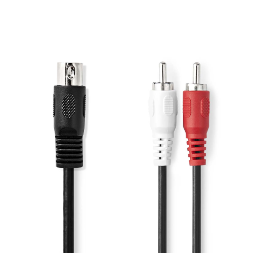 DIN AUDIO CABLE CABLE | 5 pin male Din | 2x Male RCA | Nickel plated | 1.00 m | Round | PVC | Black | Label