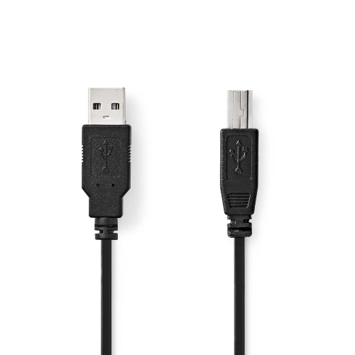 USB -Kabel | USB 2.0 | USB-A-Mann | USB-B-Mann | 10 W | 480 Mbit / s | Nickel plattiert | 2,00 m | Runde | PVC | Schwarz | Etikett