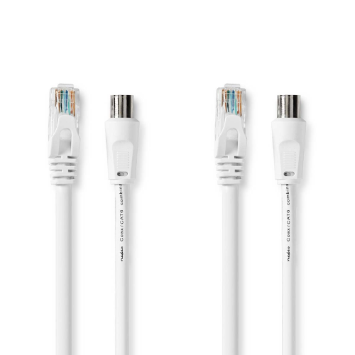 Cavo combinato coassiale e Cat6 | IEC (Coassiale) Maschio / RJ45 maschio | IEC (Coassiale) Femmina / RJ45 maschio | Placcato nickel | RG58 | 75 Ohm | Doppio schermo | 5.00 m | Tondo | PVC | Bianco | Label