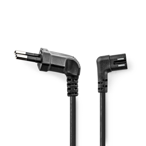 Cable de alimentación | Euro hombre | IEC-320-C7 | Ángulo | Ángulo izquierdo | Níquel chapado | 3.00 m | Piso | PVC | Negro | Etiqueta