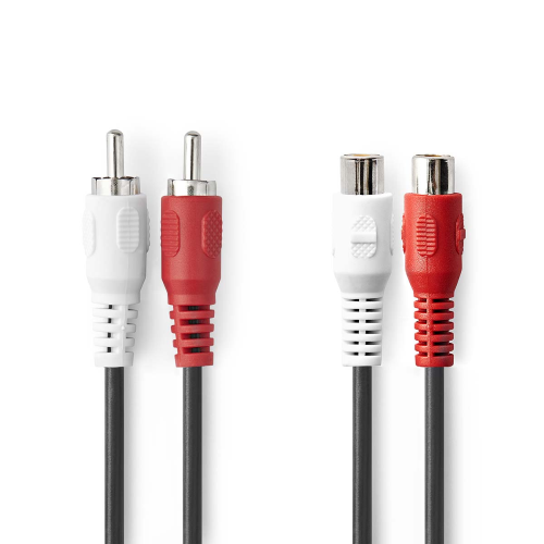 Cable de audio estéreo | 2x macho RCA | 2x femenino RCA | Níquel chapado | 2.00 m | Ronda | Negro | Etiqueta