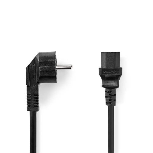 Stromkabel | Deutscher Standard Plug | IEC-320-C13 | Abgewinkelt | Gerade | Nickel plattiert | 5.00 m | Runde | PVC | Schwarz | Etikett