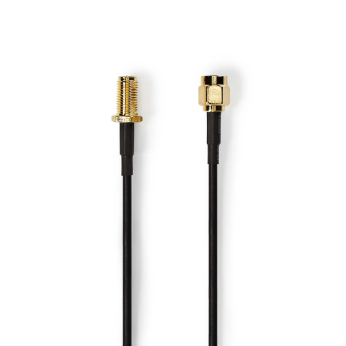 Cable de antena | RP SMA Masculino | RP SMA Femenina | Chapado en oro | 50 ohm | Sencillo blindado | 2.00 m | Ronda | PVC | Negro | Etiqueta